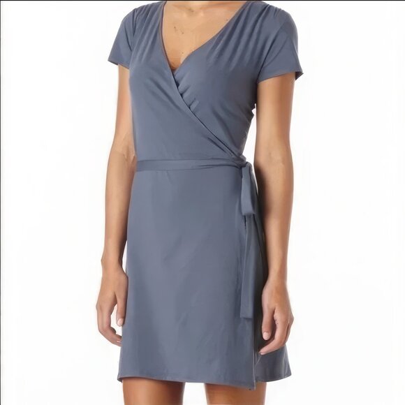 NWOT pact Cotton Wrap Cool Grey Dress | L - Picture 2 of 4